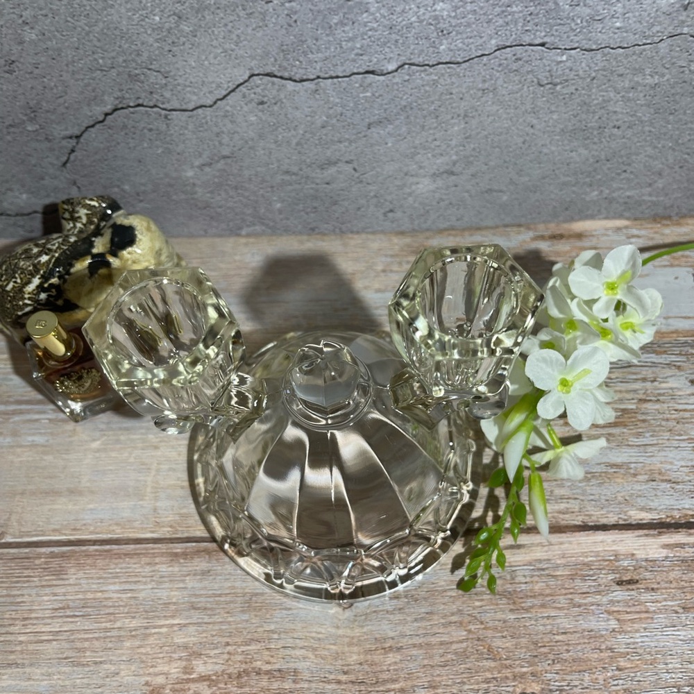 Vintage Imperial Glass Lace Double Light Crystal Candle Holder 4.5 inches - Picture 6 of 10